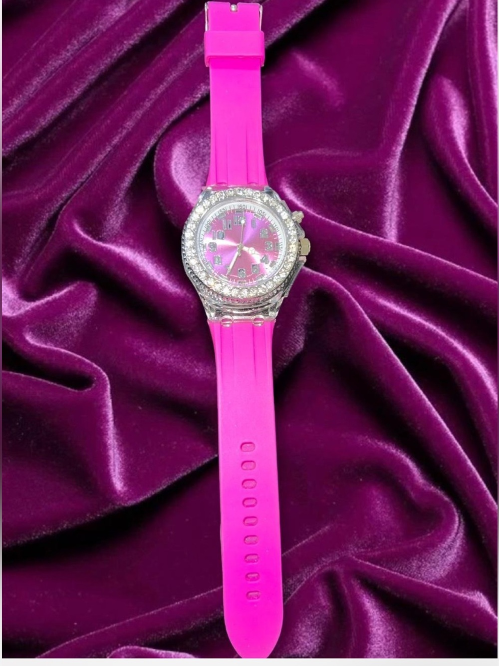 Pink Crystal Accent Silicone Strap Watch - Women